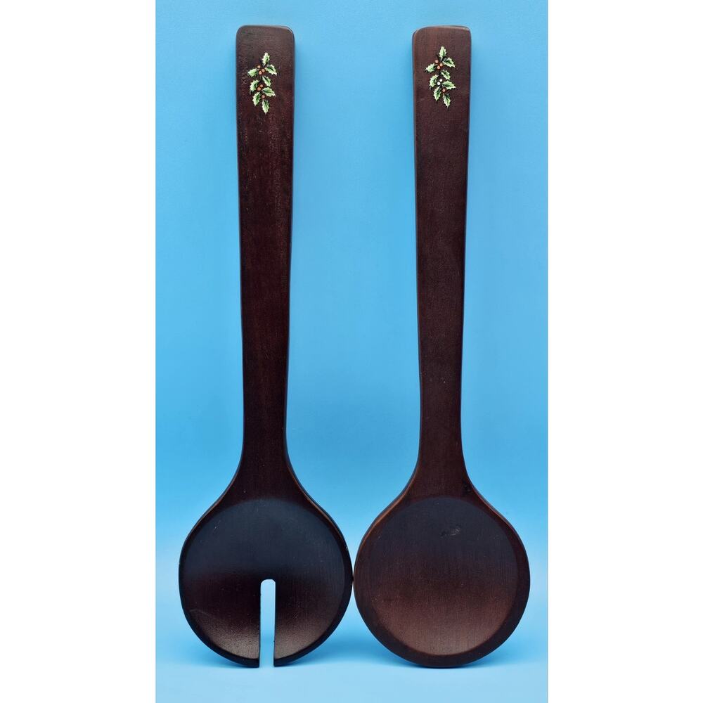 Vintage Christmas Tree Spode Wooden Salad Servers Discontinued Item ~Excellent~